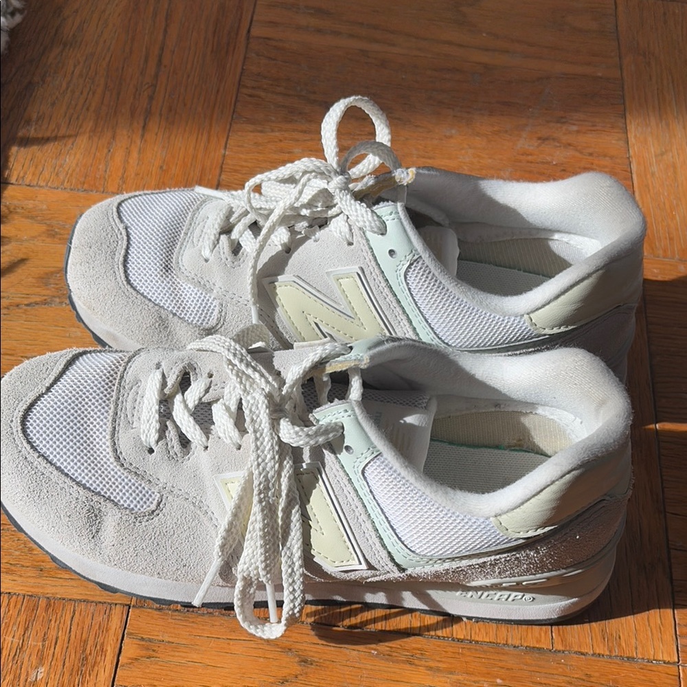 New Balance White, Yellow and Green 574 Sneakers | Size 7.5